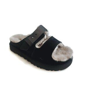 UGG Greenport Womens Size 7 Strap Slide Suede Slipper Sheepskin Black 1167611